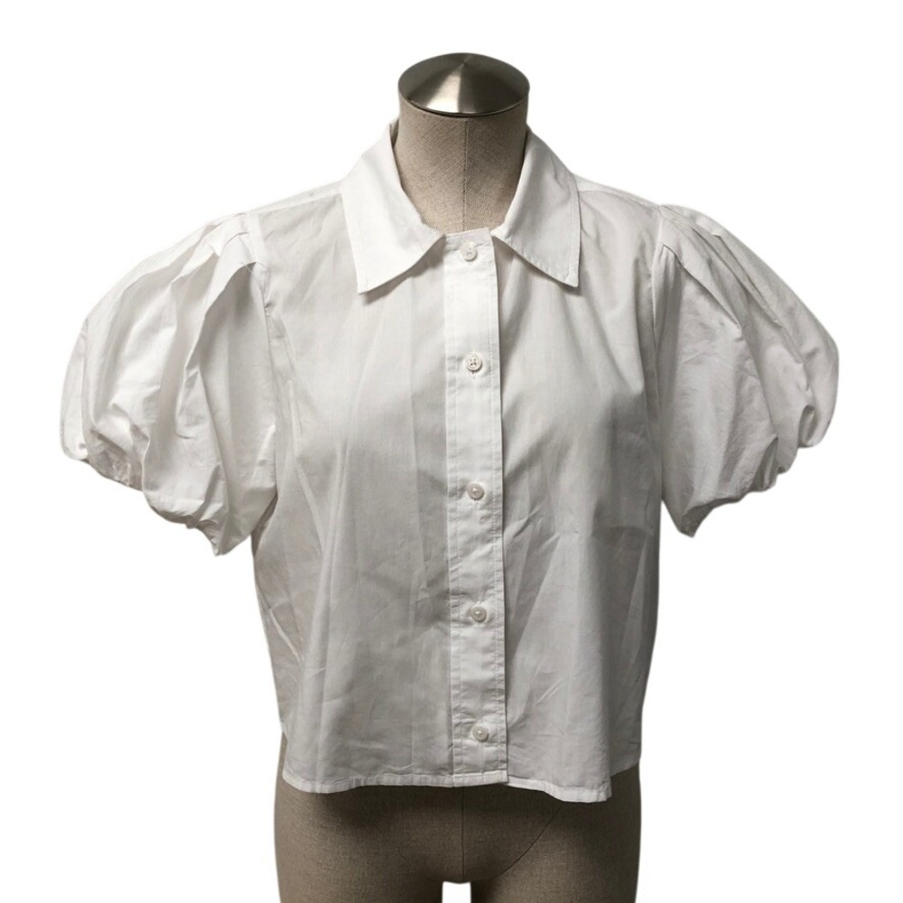 J.Crew Puff Sleeve Shirt Womens 4 White Regenerative Cotton Button Up Preppy
